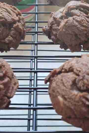 double chocolate chocolate chip cookies cooling