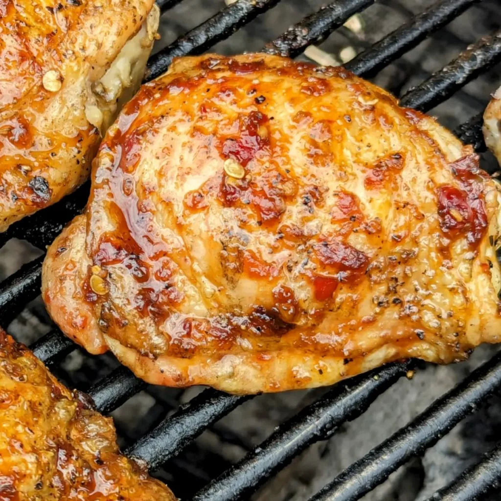 Grilled Sambal Chicken Thighs on the BBQ.