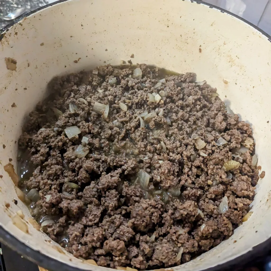 Tourtiere Filling in a pot.