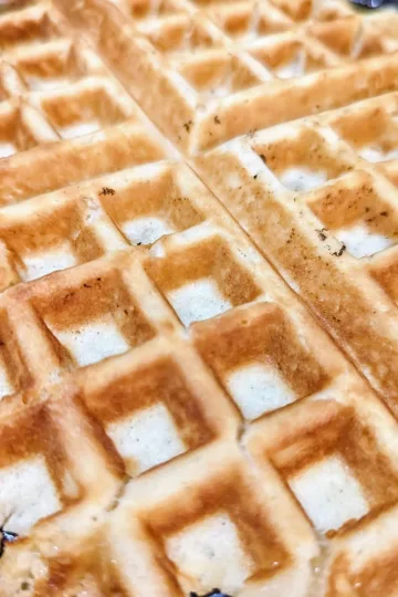 A close up of waffle.